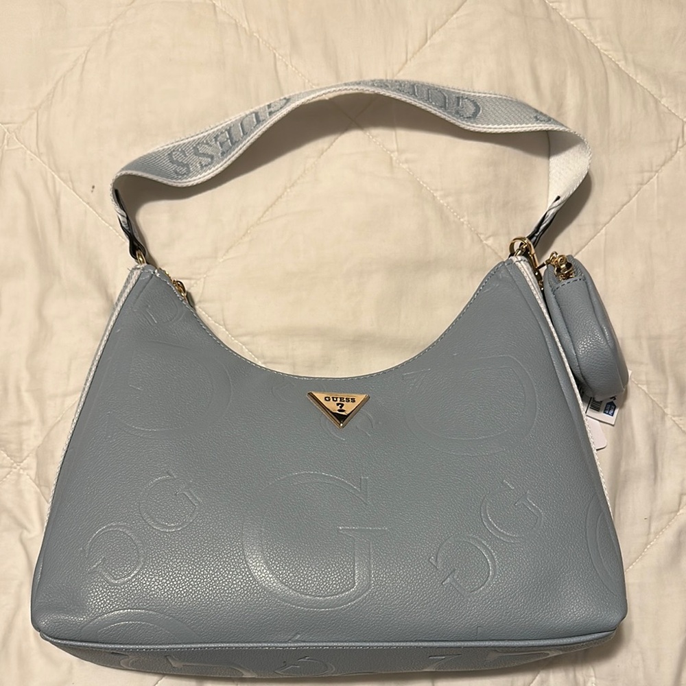 Guess Blue Leather Shoulder Bag with Gold Detail